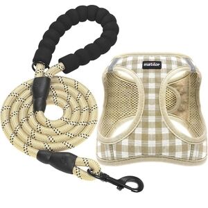 Matilor Dog Harness Step-in Vest Leash Breathable Puppy Cat Dog Plaid Large